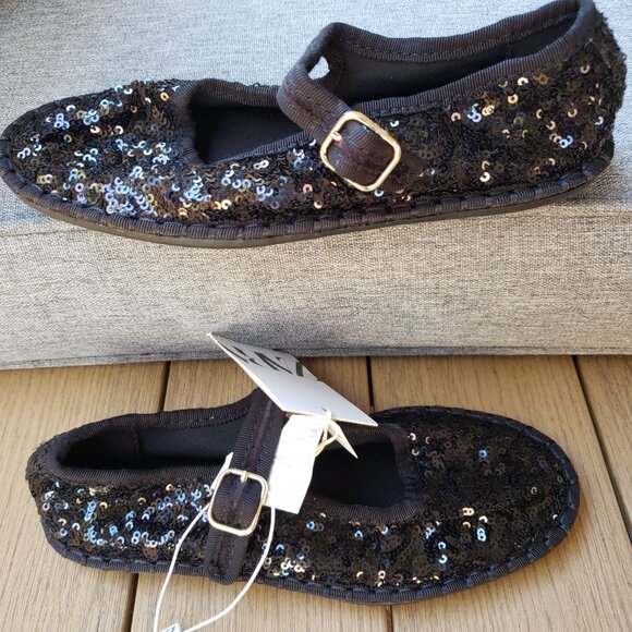 BNWT ZARA Mary Jane sequin jet black flats (30 - US 12 1/2) - Picture 5 of 9